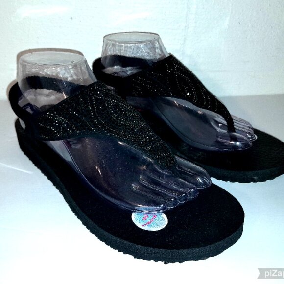 Skechers Yoga Foam Women's Size 10 Black Sparkle Sandals NEW w Tags - Picture 5 of 6